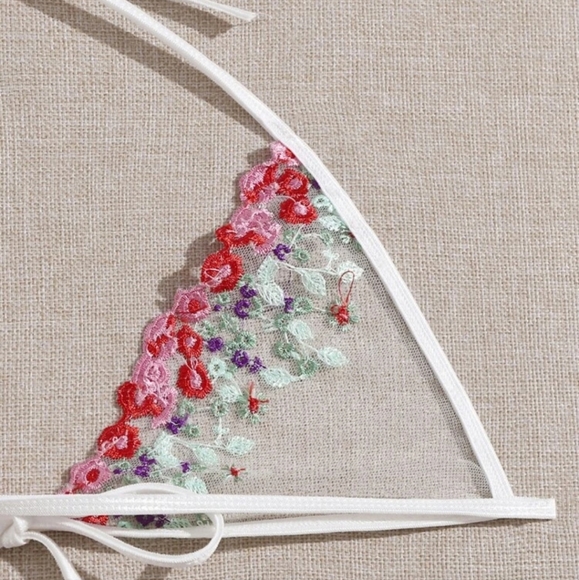 NEW Shein Sexy White See Through Embroidered Mesh Crotchless Lingerie Set 4X(20 - Picture 4 of 6